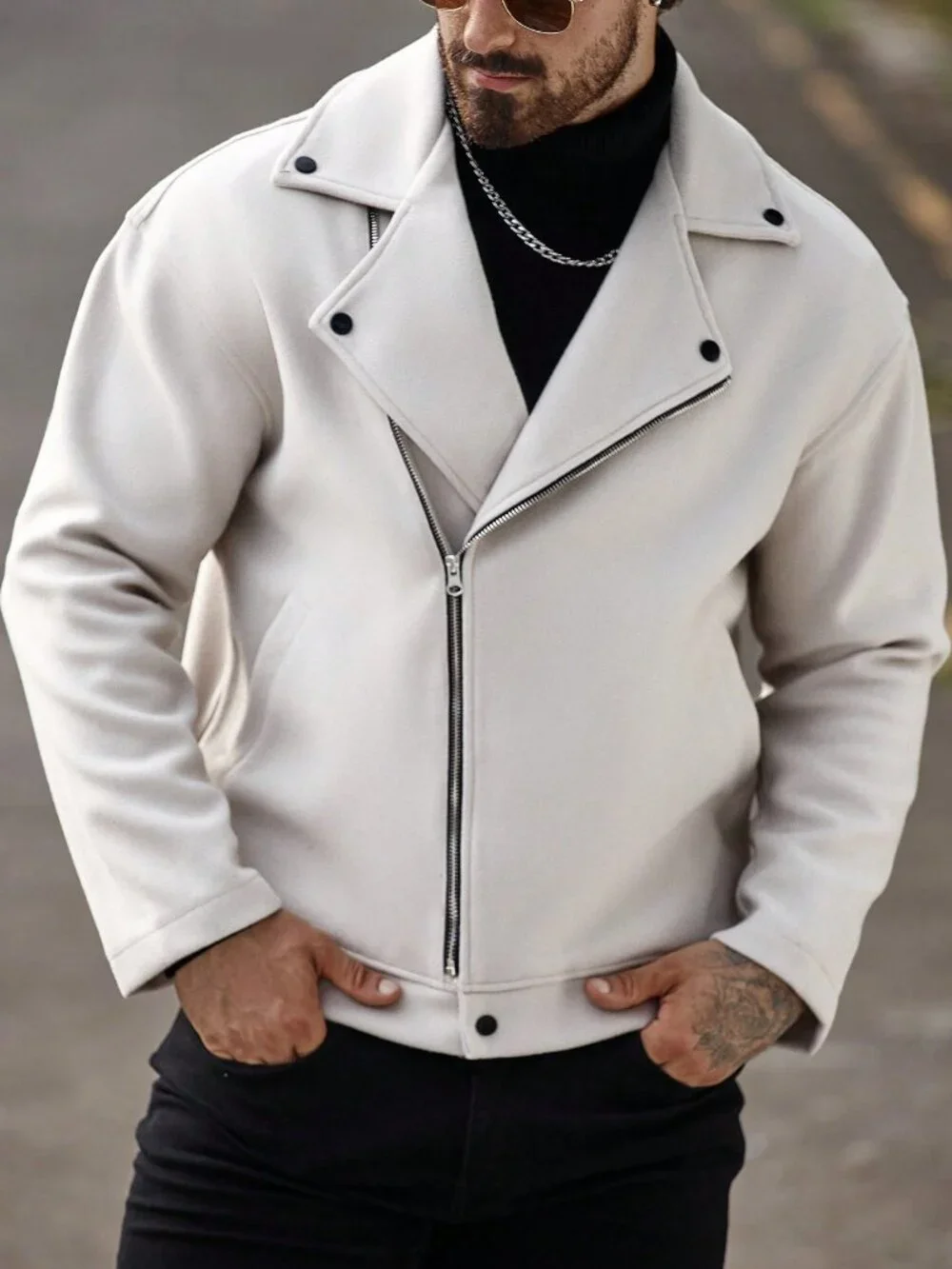 Apricot Casual Men's Long Sleeve Biker Jacket
